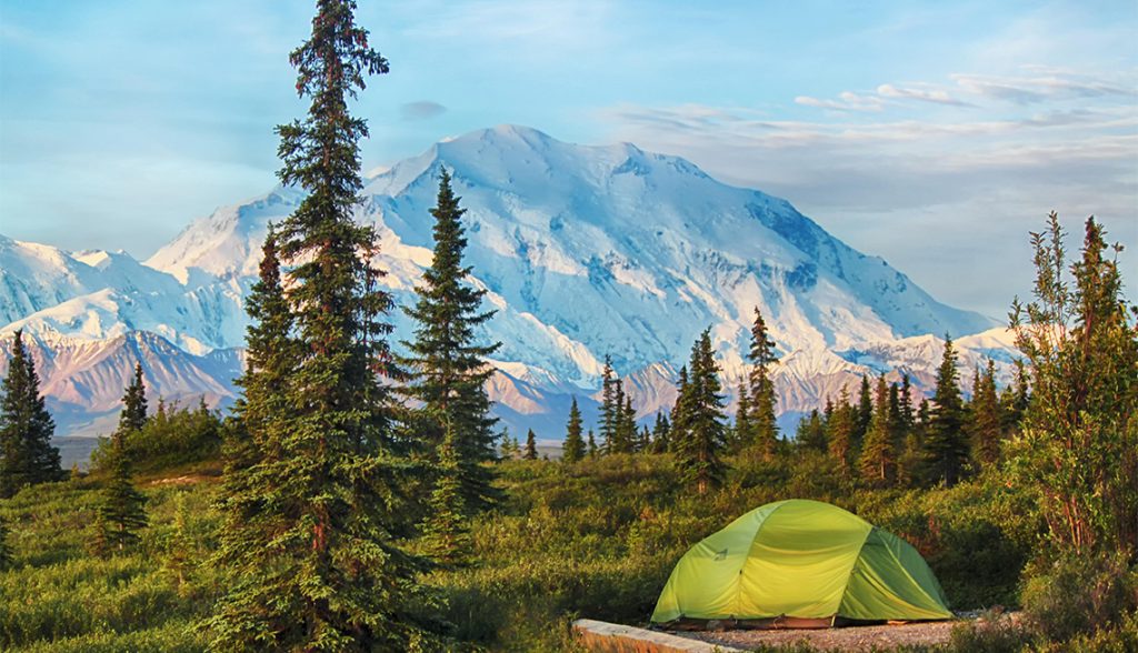 Tent camping at the wonder lake campground in Denali National Park