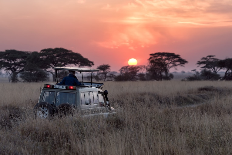 Sun setting Zambezi National Park in Zimbabwe